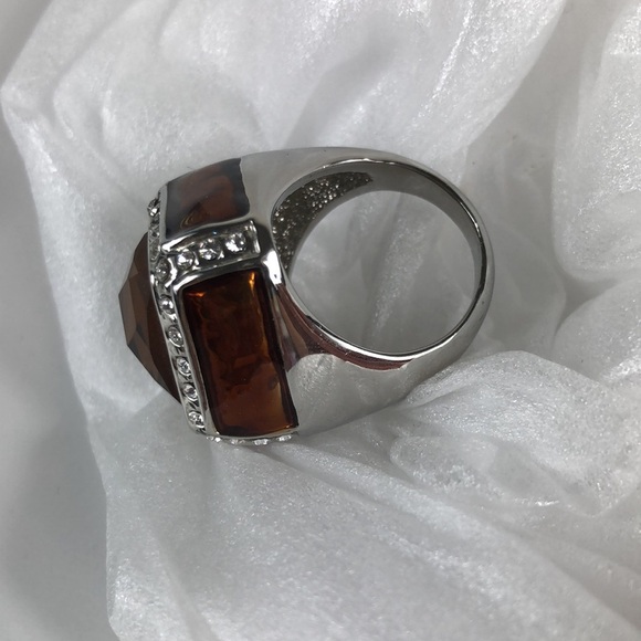 Smoky Quartz Ring Men's Size 8 Square Simulated Stones Faceted Silver Tone Band - Picture 4 of 13